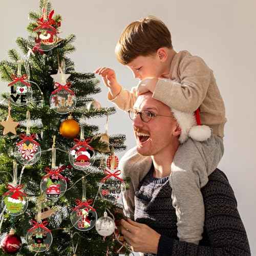 Clear Acrylic Ornaments - 12pcs Round Christmas Tree Decorations with Mouse Design Craft Ornaments for Party Hanging