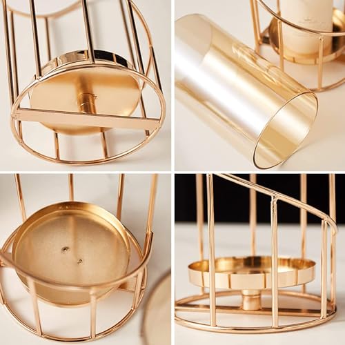 Wonder Decors 2 Pack Spiral Metal Candle Holders with Amber Glass Cylinders - Wedding & Home Decor