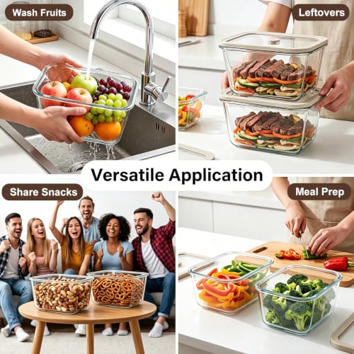 Encheng 2 Pack 82oz Glass Food Storage Containers with Airtight Lids