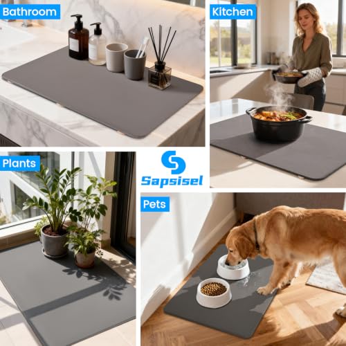Large Stone Dish Drying Mat for Kitchen Counter 24x16 Inch - Super Absorbent & Easy to Clean
