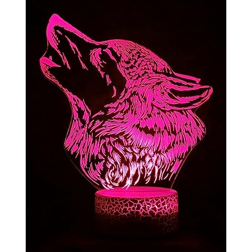 3D Wolf Night Light Lamp Illusion Night Light 16 Color Changing Table Desk Decoration Lamps Gift Acrylic Flat ABS Base USB Cable Toy