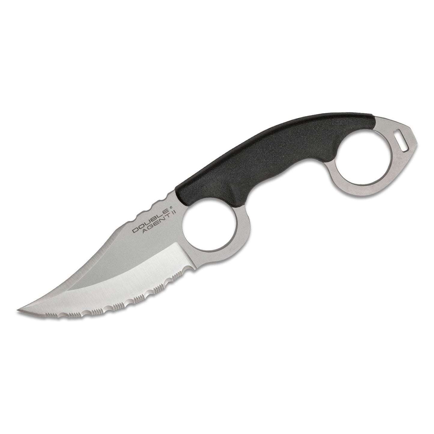 Cold Steel Double Agent II Serrated Edge Durable Lightweight Japanese AUS8A Steel Clip Point Shape 3" Fixed Blade Tactical Outdoor Hunting Knife, Griv-Ex Handle, Secure-Ex Sheath