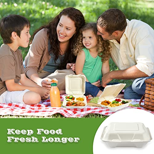 300 Pack Compostable 3-Compartment Takeout Food Containers - 8x8 Inches - White - Variation of THIS listing