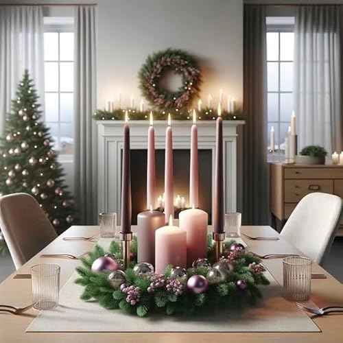10-Inch Tall Dripless Advent Candles Set of 4, Tapered Candles, Perfect for Christmas - Smokeless, Unscented, Long Burning - Hand Poured, Colored Tall Candlesticks - Pink and Purple