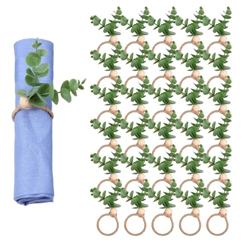 30 Pcs Eucalyptus Leaf Napkin Rings Farmhouse Boho Decor for Spring Easter Wedding