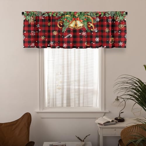 Christmas Kitchen Curtain Tiers and Valance Set Buffalo Plaid Santa