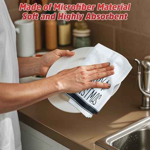 Christmas Kitchen Towels Set of 2, 18x26 Inch White Dish Towels with Black Xmas Tree, Perfect Black Christmas Decor and Gifts, Absorbent Microfiber, Durable & Machine Washable