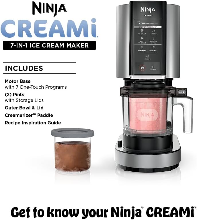 Ninja NC301 CREAMi Ice Cream Maker - Create Gelato, Milkshakes & Sorbet | 7 One-Touch Programs, Compact Size, Silver