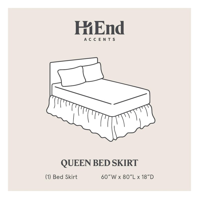 HiEnd Accents Lily Washed Linen Ruffled Bed Skirt, Queen Size, White Solid Color, Romantic Shabby Chic Farmhouse Traditional Style Luxury Bedding