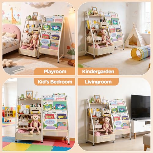Kids Bookshelf and Toy Storage Unit - Toddler Friendly Playroom Organizer