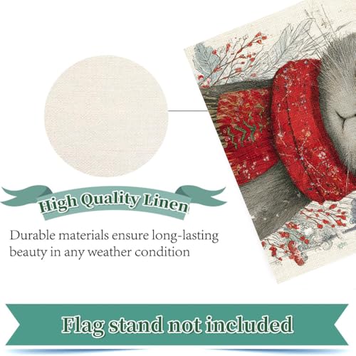 Cmialusie Colorful Christmas Garden Flag 11.81 x 17.72 inch Gray Cat & Red Cardinals Holiday Yard Decor