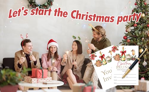 Qinkel Christmas Party Invitations - Winter Brunch Theme, 25 Double-Sided Cards & Envelopes