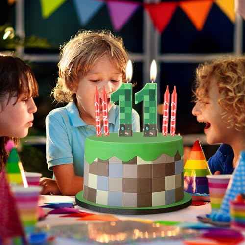 Green Number 13 Candle,Pixel Birthday Cake Candle Decoration Green TNT Print Themed Birthday Candles Numeral Birthday Cake Topper for Boy Girl Pixel Game Party Decoration Supplies