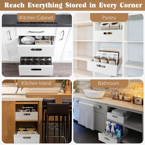 HBL' White 21" Deep Pull Out Cabinet Organizer 10" Wide, 2 Pack - Frameless Kitchen Shelves