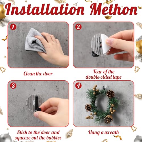 Thyle 12 Pcs 1.8 Inch Christmas Wreath Hangers Large Adhesive Wall Hooks Xmas Black Heavy Duty Over The Door Hook for Smooth Front Door Garage Windows Wreaths Christmas Party Festival Decorations