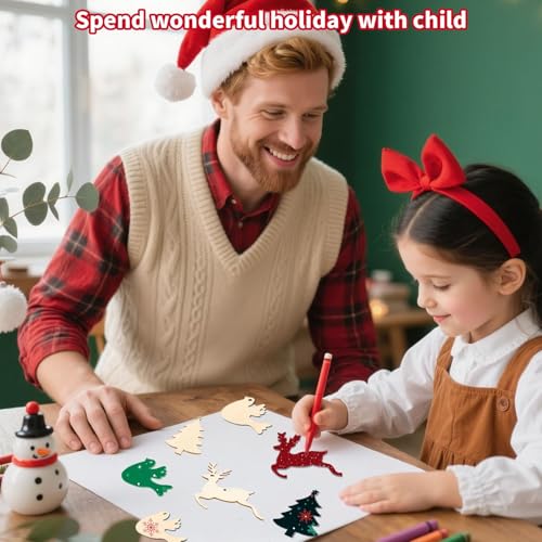 MACTING 30PCS Wooden Christmas Ornaments Unfinished Predrilled Natural Wood Slices DIY Blank Hanging Ornaments Kit for Crafts Centerpieces Christmas Tree Decorations, 6 Styles