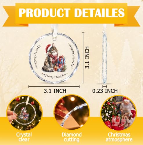 Maine Coon Christmas Ornament - Glass Round 8cm with Ribbon, QZSBDXH