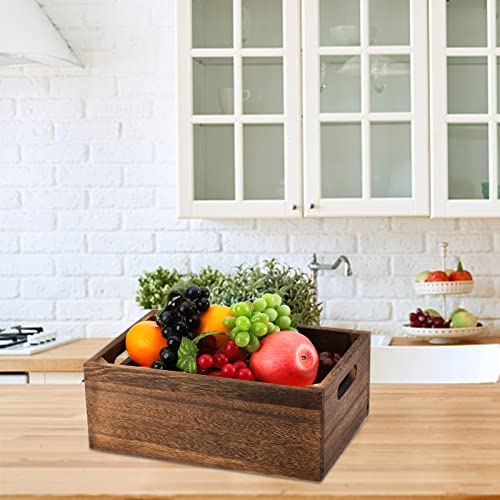Set of 3 Rustic Wooden Nesting Storage Crates with Handles - Farmhouse Decor