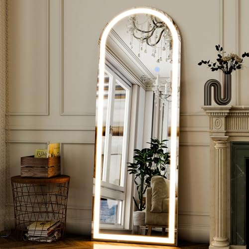 GLSLAND 20x56 Inch Arched LED Lighted Floor Mirror - Full Length, Dimmable, Wall or Floor Mount