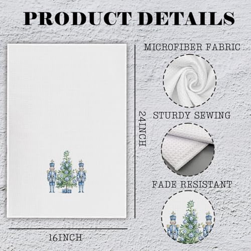 DNEULYR Section 9 Chinoiserie Christmas Kitchen Towels 16x24 in Blue & White, Decorative Nutcracker Hand Towels