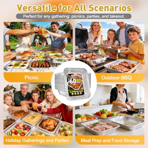 60 Pack 9x13 Inch Heavy Duty Aluminum Foil Pans - Disposable Baking & Serving Trays