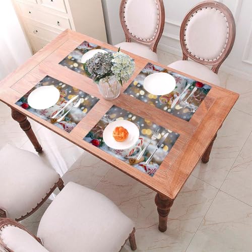 ModaQua Christmas Mug Gift Set Placemats — 6 Heat-Resistant PVC Table Mats (Variation: Placemat47)