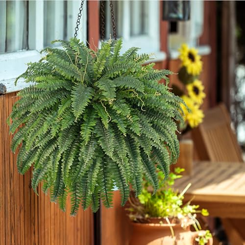 50-Inch Artificial Boston Fern Bush - Fake Outdoor Plant, Realistic Fake Fern for Garden & Patio - 1 Pcs