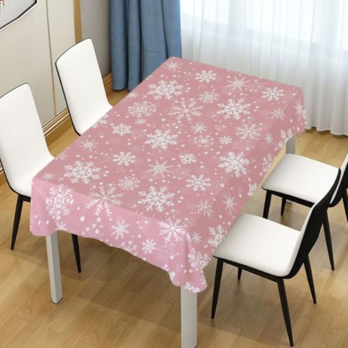 Mnsruu Christmas Tablecloth 60x108 Rectangular Light Pink Snowflakes – Wrinkle-Resistant Polyester