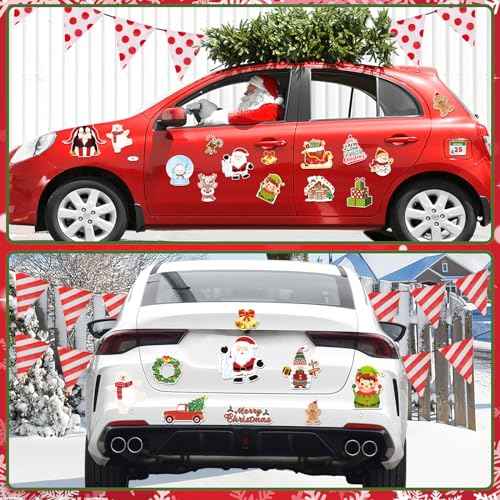 JULMELON Christmas Magnetic Stickers, 22pcs Xmas Snowman Santa Gingerbread Car Magnets Holiday Decorations Accessories for Supplies Home Refrigerator Dishwasher Fridge Car Bumpers Party Decor