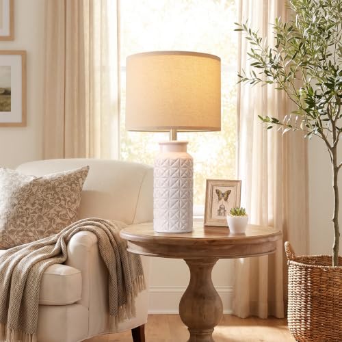 Innqoo 22.6" Dimmable Ceramic Table Lamps Set of 2 with Remote - Geige&White