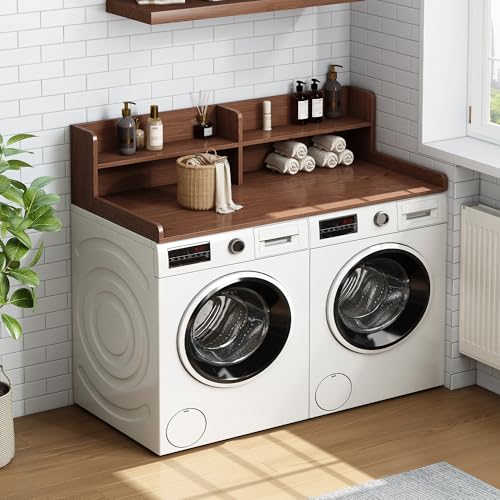 Walnut 2-Tier Laundry Countertop for Washer & Dryer - 54" x 27.5" Storage Shelf, Over Washer Dryer Organization & Folding Station