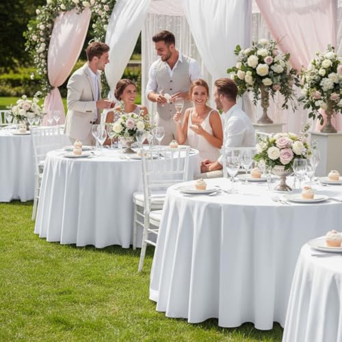White Round Tablecloth 120 Inch Pack of 6 for 48-96 Inch Tables - Fitable