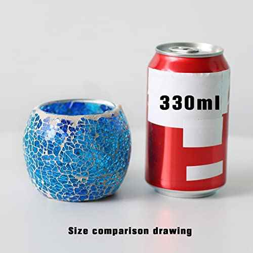 Romantic Mosaic Cracked Candle Holders(NO Candles) Wedding Dinner by Candlelight,Handmade Tea Light Holders Candlescape Bowl for Valentine's,Christmas Table Centerpiece,Party Decor 1 PC(Blue)
