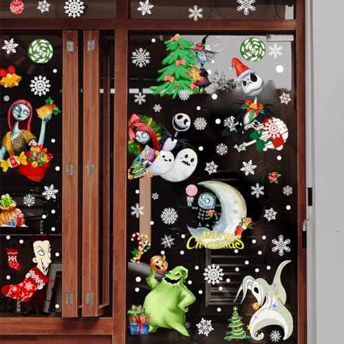 Halloween Christmas Before Window Clings Nightmare Stickers Decorations 9 Sheets for Glass Windows Decorations Fridge Mirror Decal