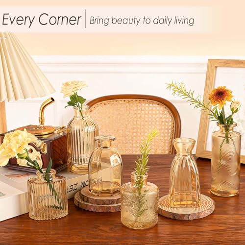 UPBUD Gold Glass Bud Vases Set of 36 - Mini Amber Flower Vases for Centerpieces & Decor (Standard-Gold Amber)