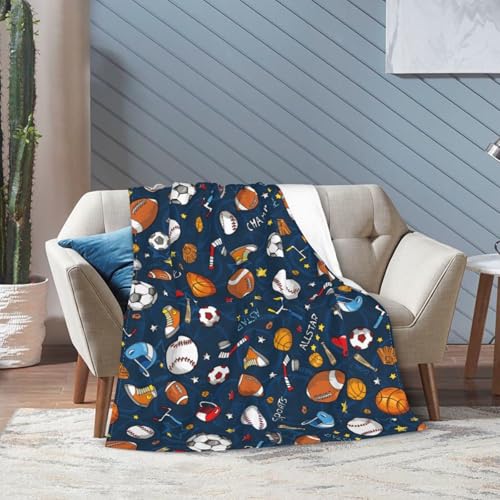 Yomko Sport Theme Throw Blanket - Baseball, Football & Basketball Design 80x60 Inch Gift for Men Women Kids