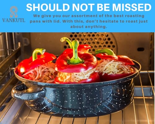 16 Inch Enamel Carbon Steel Roasting Pan with Lid - Heavy Duty Oven Safe Roastware