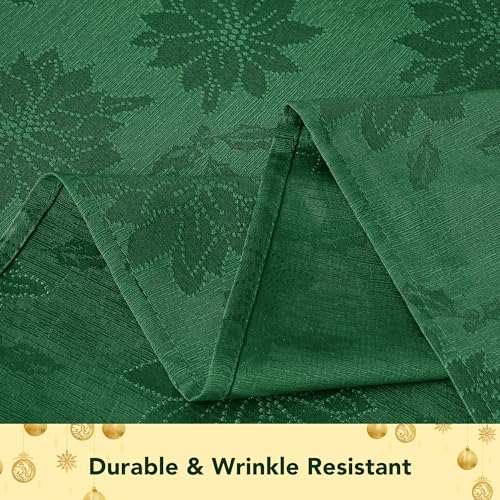 Hunter Green Poinsettia 60x144 Inch Christmas Tablecloth - Elegant Jacquard Holiday Decor