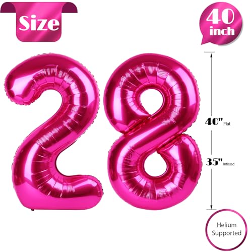 Hot Pink Number 28 Balloons 40 inch, 28 Number Balloons, 28th Birthday Decorations, 28 Year Old Women Hot Pink Party Supplies