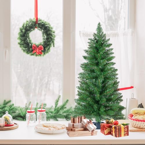 FLAGLY 3ft Artificial Christmas Tree - Green Mini Tabletop Pine with 4-Leg Base