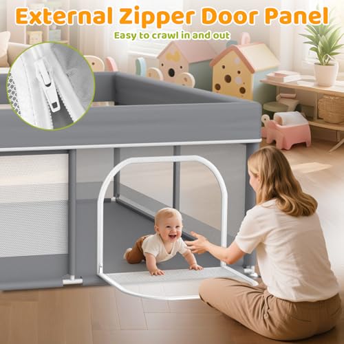 Deeteck Grey 79x71 Inch Baby Playpen - Extra Large Safe Toddler Play Yard