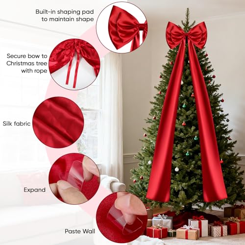 LASNFIO 87 Inch Red Double-Layer Christmas Tree Topper Bow - Giant Satin Ribbon Decor