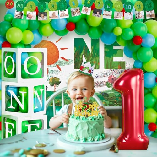 Green Caterpillar 1st Birthday Decorations Kit with Balloons & Banners