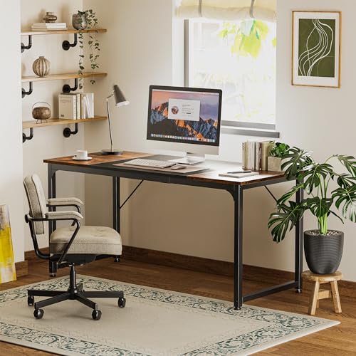 Huuger Rustic Brown & Black 63-Inch Office Gaming Desk with Storage - Modern Home Workstation