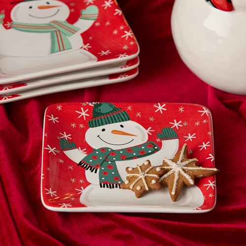 Christmas Whimsy Snowman Set of 4 Canape Plates – 6-Inch Square