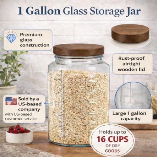 Extra Large 1 Gallon Mason Jar with Airtight Wooden Lid Pack of 1