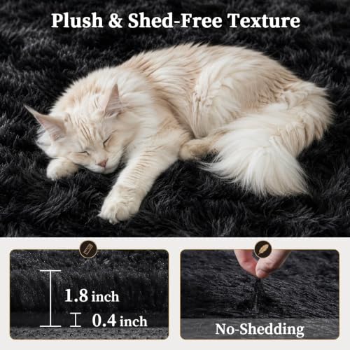 Black 8x10 Shag Area Rug - Ultra Soft Washable Modern Carpet for Living Room & Bedroom