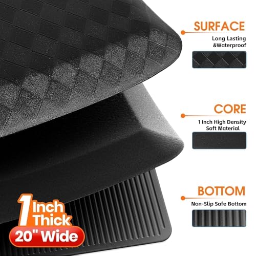 1 Inch Thick Water-Resistant Kitchen Mat - Non-Slip Support for Cooking & Standing - Black, 72 x 20 Inches (Variation of THIS listing)