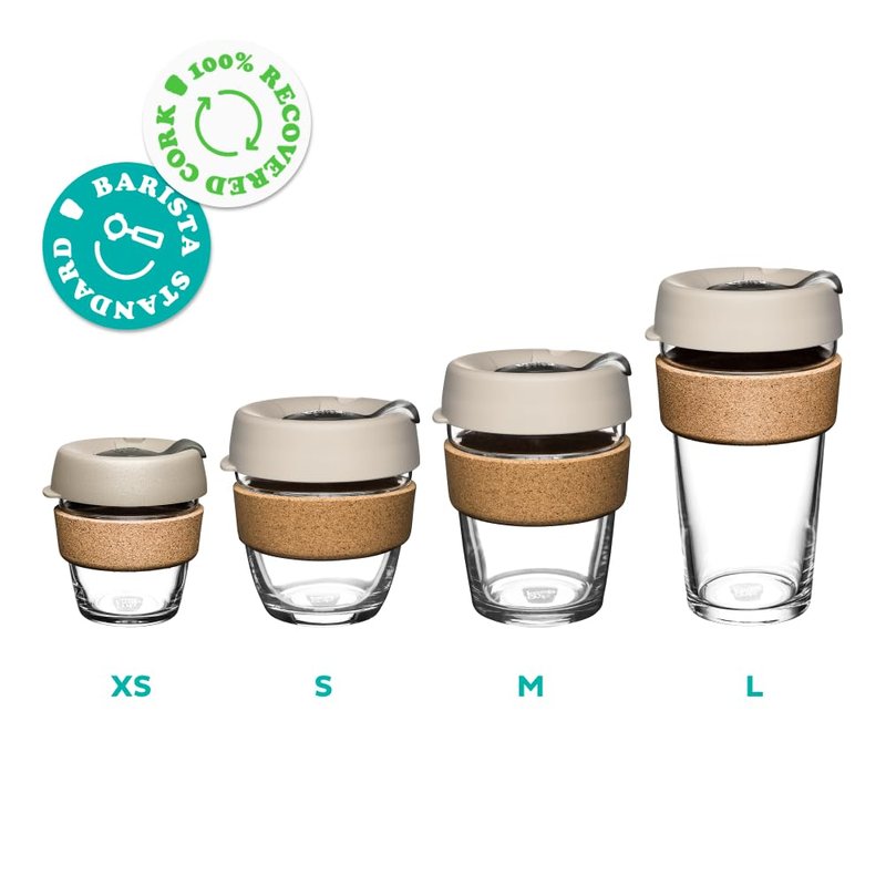 KeepCup Brew Cork, Reusable Glass Tumbler with Natural Cork, Espresso Coffee Cup 6oz / 227ml - Black