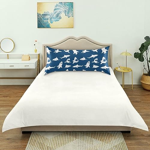 White Sharks Silhouettes Pillow Covers Silk Pillowcase for Hair and Skin Soft Smooth Breathable Cooling Satin Pillowcase Standard Size Pillow Case for Sleeping Women Boys Girls Room (20x30 Inch)